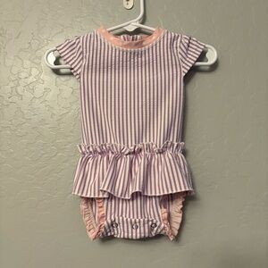 ⭐️Ruffle Butts purple white and pink peplum short sleeve swimsuit 3-6 months